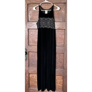 Vtg Jalate Black Velvet Sheath Racerback Side Slit Maxi Dress Size M Sparkle 90s